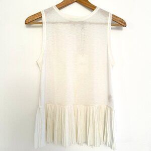 THEORY SHEER IVORY DRAPY PLEATS PEPLUM TOP -SIZE SMALL